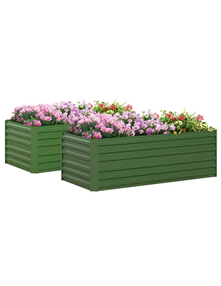 Outsunny Set of 2 Raised Beds for Garden, Galvanised Steel Outdoor Planters with Multi-reinforced Rods for Vegetables, Plants, F