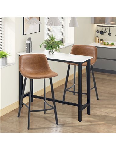 HOMCOM Bar Stools Set of 2, PU Leather Kitchen Stools, Upholstered Breakfast Bar Chairs with Backrest, Steel Legs for Home, Dini
