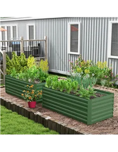 Outsunny Set of 2 Raised Beds for Garden, Galvanised Steel Outdoor Planters with Multi-reinforced Rods for Vegetables, Plants, F 2