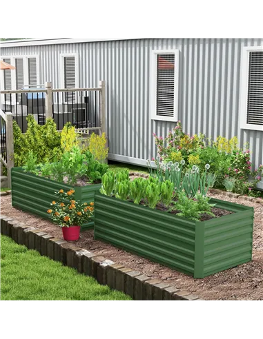 Outsunny Set of 2 Raised Beds for Garden, Galvanised Steel Outdoor Planters with Multi-reinforced Rods for Vegetables, Plants, F