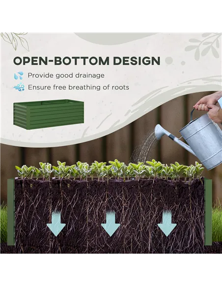 Outsunny Set of 2 Raised Beds for Garden, Galvanised Steel Outdoor Planters with Multi-reinforced Rods for Vegetables, Plants, F