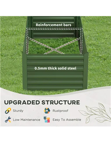 Outsunny Set of 2 Raised Beds for Garden, Galvanised Steel Outdoor Planters with Multi-reinforced Rods for Vegetables, Plants, F
