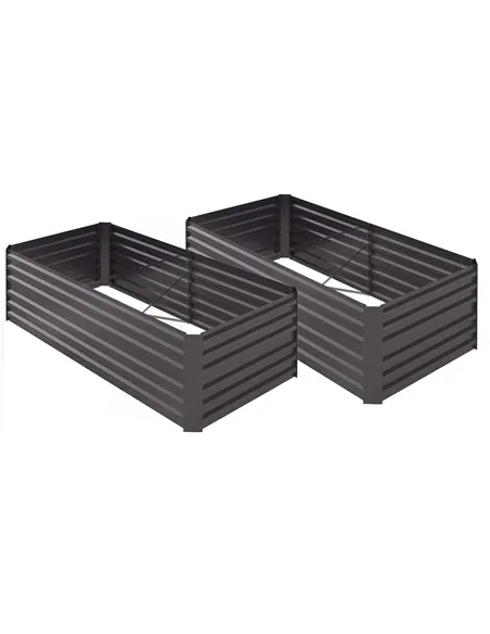 Outsunny Set of 2 Raised Beds for Garden, Galvanised Steel Outdoor Planters with Multi-reinforced Rods for Vegetables, Plants, F