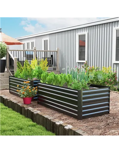 Outsunny Set of 2 Raised Beds for Garden, Galvanised Steel Outdoor Planters with Multi-reinforced Rods for Vegetables, Plants, F