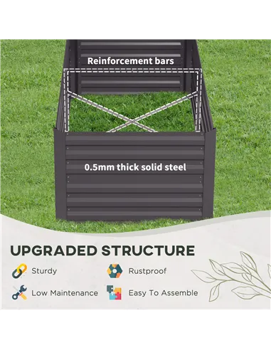 Outsunny Set of 2 Raised Beds for Garden, Galvanised Steel Outdoor Planters with Multi-reinforced Rods for Vegetables, Plants, F