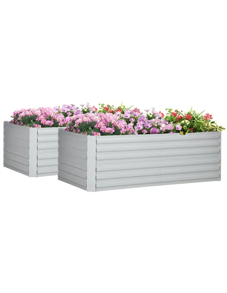 Outsunny Set of 2 Raised Beds for Garden, Galvanised Steel Outdoor Planters with Multi-reinforced Rods for Vegetables, Plants, F