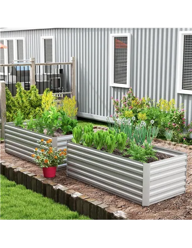 Outsunny Set of 2 Raised Beds for Garden, Galvanised Steel Outdoor Planters with Multi-reinforced Rods for Vegetables, Plants, F