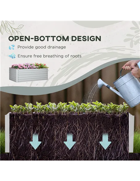 Outsunny Set of 2 Raised Beds for Garden, Galvanised Steel Outdoor Planters with Multi-reinforced Rods for Vegetables, Plants, F