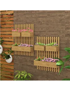 Outsunny Set of 2 Wall-mounted Wooden Garden Planters with Trellis, Drainage Holes and Movable Planter Boxes, Wall Raised Garden 2