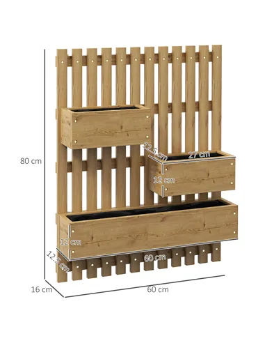 Outsunny Set of 2 Wall-mounted Wooden Garden Planters with Trellis, Drainage Holes and Movable Planter Boxes, Wall Raised Garden