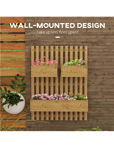 Outsunny Set of 2 Wall-mounted Wooden Garden Planters with Trellis, Drainage Holes and Movable Planter Boxes, Wall Raised Garden