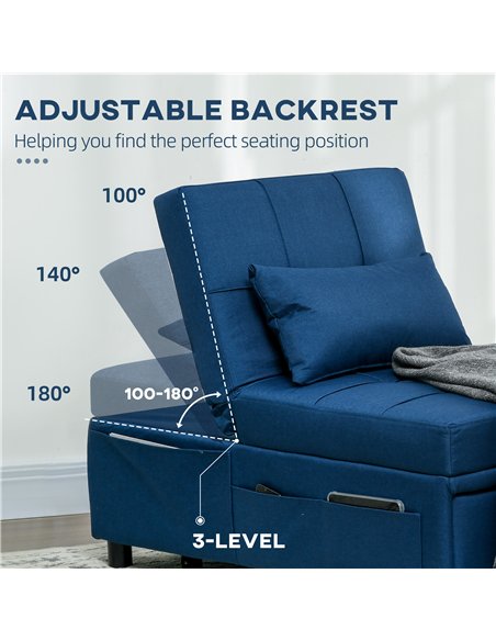 HOMCOM Convertible Chair Bed with Padding Seat, 4-in-1 Multi-Functional Sleeper Sofa Bed, Recliner with Adjustable Backrest, Sid