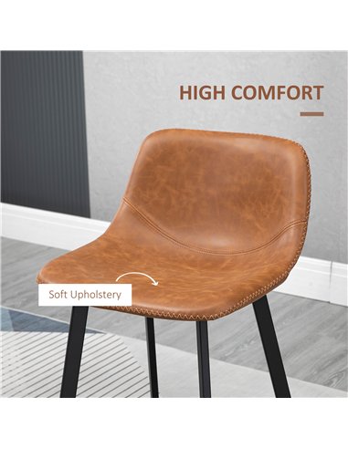 HOMCOM Bar Stools Set of 2, PU Leather Kitchen Stools, Upholstered Breakfast Bar Chairs with Backrest, Steel Legs for Home, Dini