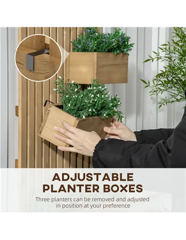 Outsunny Set of 2 Wall-mounted Wooden Garden Planters with Trellis, Drainage Holes and Movable Planter Boxes, Wall Raised Garden