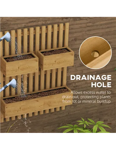 Outsunny Set of 2 Wall-mounted Wooden Garden Planters with Trellis, Drainage Holes and Movable Planter Boxes, Wall Raised Garden