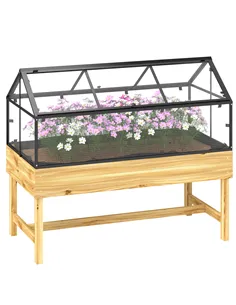 Outsunny 60 x 120cm Raised Garden Bed with Wooden Base - Natural