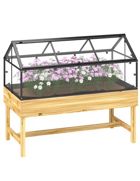 Outsunny 60 x 120cm Raised Garden Bed with Wooden Base - Natural