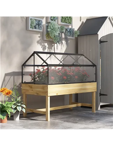 Outsunny 60 x 120cm Raised Garden Bed with Wooden Base - Natural