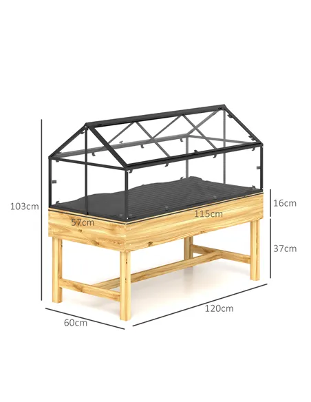 Outsunny 60 x 120cm Raised Garden Bed with Wooden Base - Natural