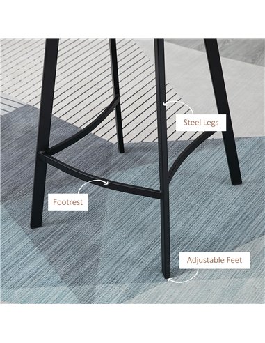 HOMCOM Bar Stools Set of 2, PU Leather Kitchen Stools, Upholstered Breakfast Bar Chairs with Backrest, Steel Legs for Home, Dini