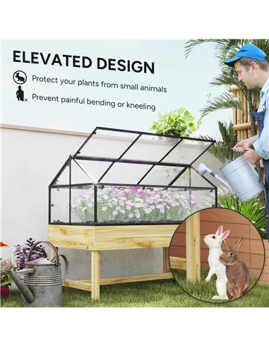 Outsunny 60 x 120cm Raised Garden Bed with Wooden Base - Natural