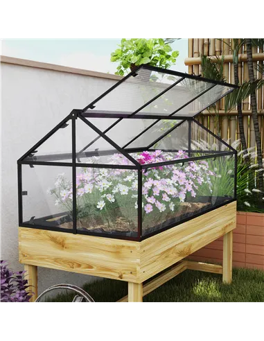 Outsunny 60 x 120cm Raised Garden Bed with Wooden Base - Natural