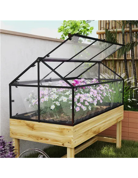 Outsunny 60 x 120cm Raised Garden Bed with Wooden Base - Natural