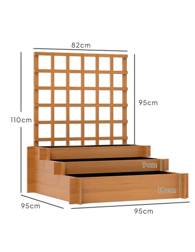 Outsunny 3 Tier Garden Planters with Trellis for Vine Climbing, Wooden Raised Beds, 95x95x110cm, Brown