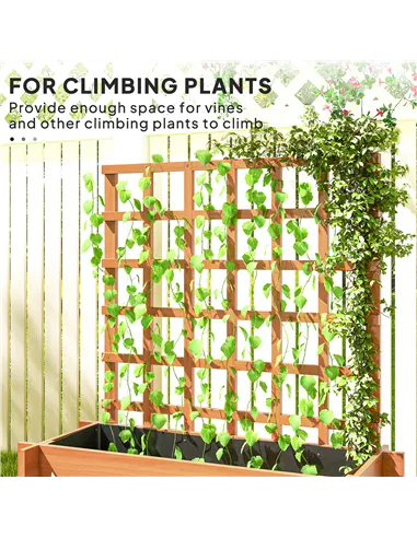 Outsunny 3 Tier Garden Planters with Trellis for Vine Climbing, Wooden Raised Beds, 95x95x110cm, Brown