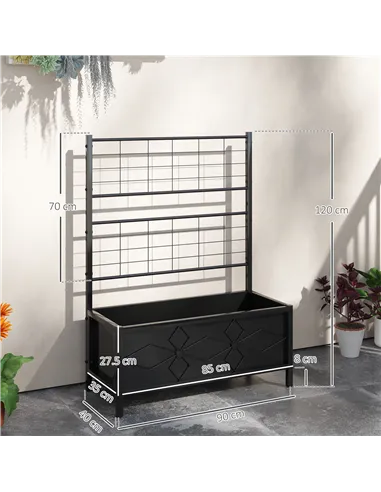 Outsunny Raised Bed for Garden with Trellis, Galvanised Planter Box with Diamond Pattern, Drainage Holes for Vegetables, Herbs a