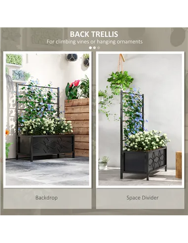 Outsunny Raised Bed for Garden with Trellis, Galvanised Planter Box with Diamond Pattern, Drainage Holes for Vegetables, Herbs a