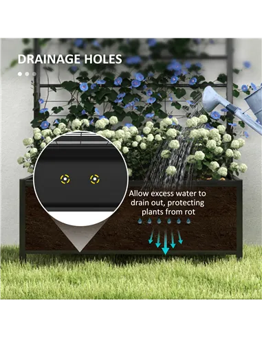 Outsunny Raised Bed for Garden with Trellis, Galvanised Planter Box with Diamond Pattern, Drainage Holes for Vegetables, Herbs a