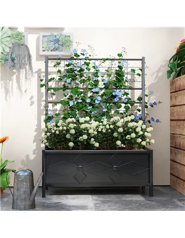 Outsunny Raised Bed for Garden with Trellis, Galvanised Planter Box with Diamond Pattern, Drainage Holes for Vegetables, Herbs a