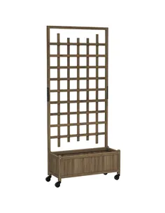 Outsunny Wooden Trellis Planter, Raised Garden Bed with Wheels, to Climb and Grow Vegetables, Herbs and Flowers, Brown