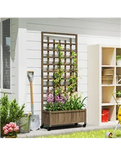 Outsunny Wooden Trellis Planter, Raised Garden Bed with Wheels, to Climb and Grow Vegetables, Herbs and Flowers, Brown 2