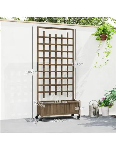 Outsunny Wooden Trellis Planter, Raised Garden Bed with Wheels, to Climb and Grow Vegetables, Herbs and Flowers, Brown