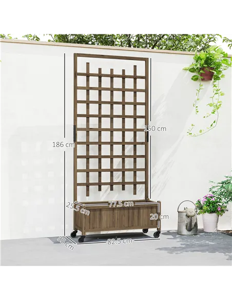 Outsunny Wooden Trellis Planter, Raised Garden Bed with Wheels, to Climb and Grow Vegetables, Herbs and Flowers, Brown