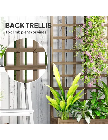 Outsunny Wooden Trellis Planter, Raised Garden Bed with Wheels, to Climb and Grow Vegetables, Herbs and Flowers, Brown