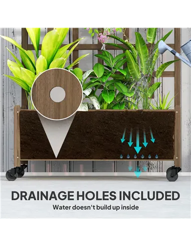 Outsunny Wooden Trellis Planter, Raised Garden Bed with Wheels, to Climb and Grow Vegetables, Herbs and Flowers, Brown