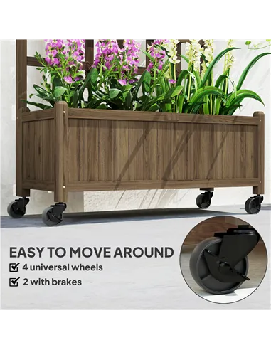 Outsunny Wooden Trellis Planter, Raised Garden Bed with Wheels, to Climb and Grow Vegetables, Herbs and Flowers, Brown