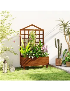 Outsunny Garden Planters with Trellis for Vine Climbing, Distressed Wooden Raised Beds, 90x43x150cm, Brown 2