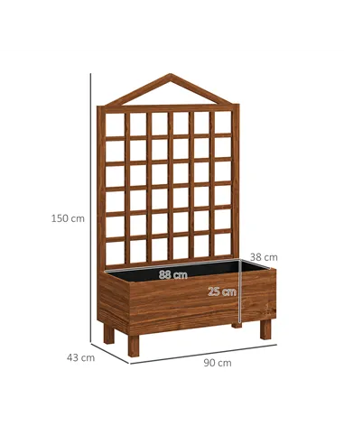 Outsunny Garden Planters with Trellis for Vine Climbing, Distressed Wooden Raised Beds, 90x43x150cm, Brown