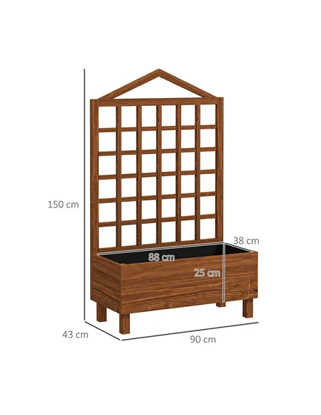 Outsunny Garden Planters with Trellis for Vine Climbing, Distressed Wooden Raised Beds, 90x43x150cm, Brown