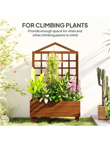 Outsunny Garden Planters with Trellis for Vine Climbing, Distressed Wooden Raised Beds, 90x43x150cm, Brown