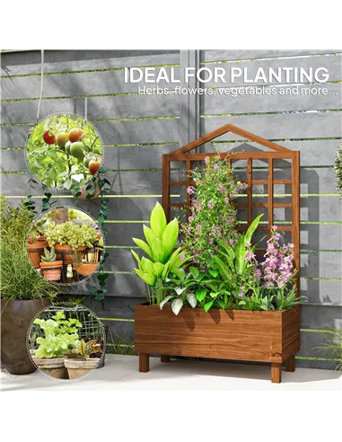 Outsunny Garden Planters with Trellis for Vine Climbing, Distressed Wooden Raised Beds, 90x43x150cm, Brown