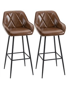 HOMCOM Retro Bar Stools Set of 2, Breakfast Bar Chairs with Footrest, Kitchen Stools with Backs and Steel Legs, for Dining Area 