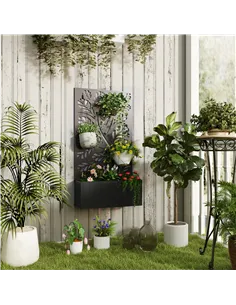 Outsunny Outdoor Metal Planter, with Back Trellis - Black 2