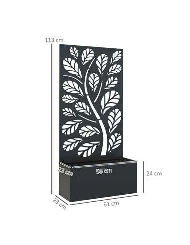 Outsunny Outdoor Metal Planter, with Back Trellis - Black