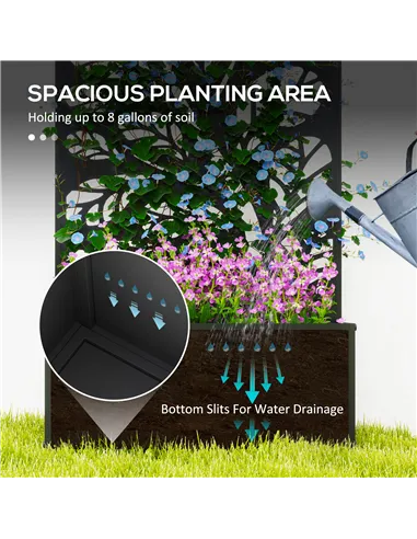 Outsunny Outdoor Metal Planter, with Back Trellis - Black