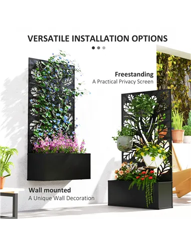 Outsunny Outdoor Metal Planter, with Back Trellis - Black